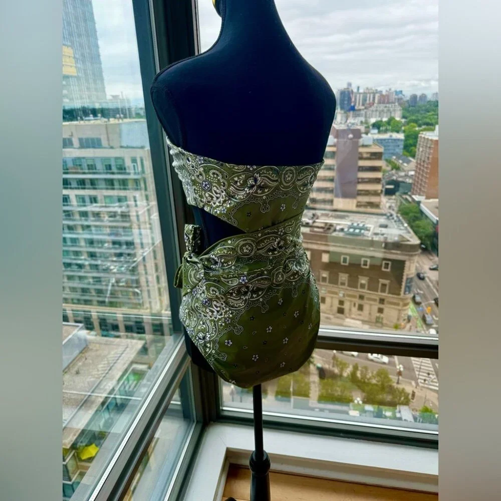 🆕 ZIMMERMANN 🧿 NWOT Paisley Scarf Sculpt Bandeau Swimsuit - Sz 3 - US 8, Green - Picture 10 of 15